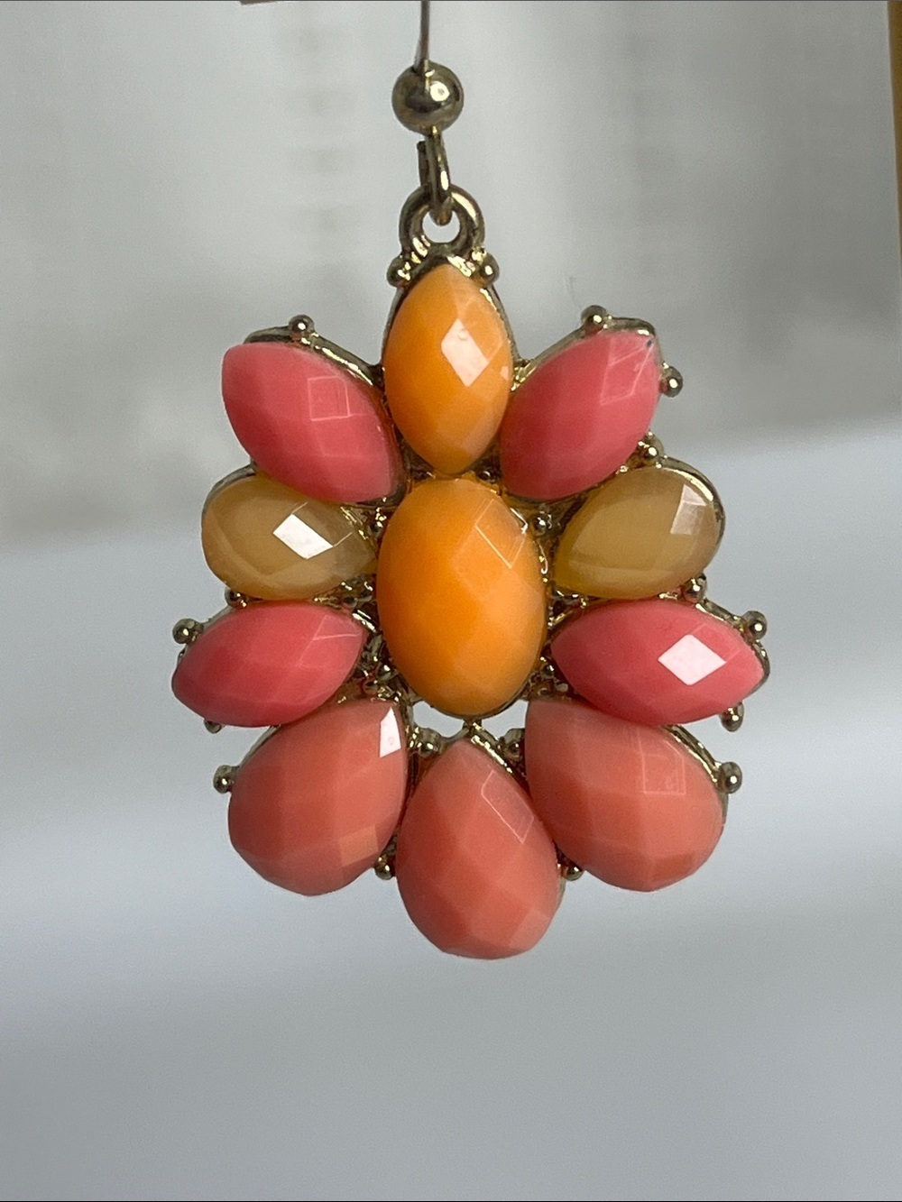 Gold-Tone Floral Drop Earrings in Pink & Orange - Picture 4 of 5